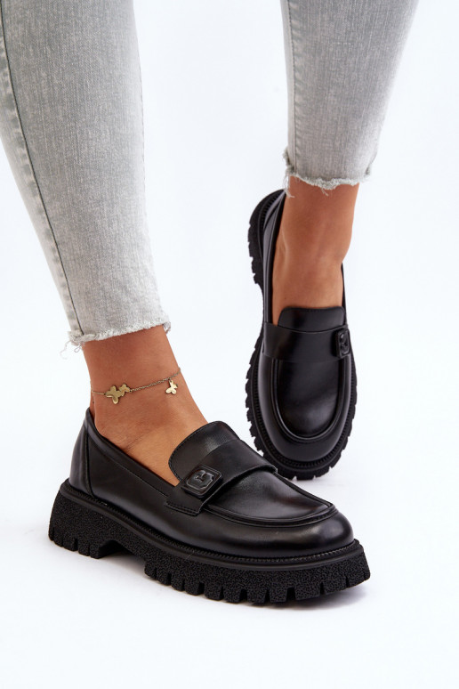 damesmocassins met bandjes in de kleur Flanila zwart