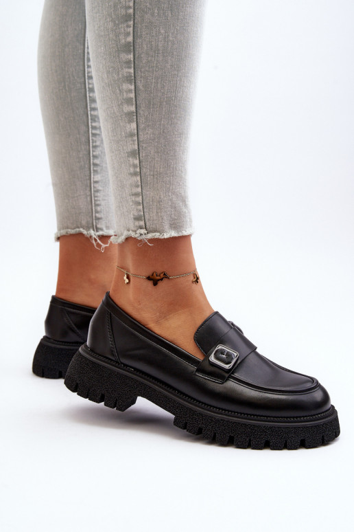 damesmocassins met bandjes in de kleur Flanila zwart