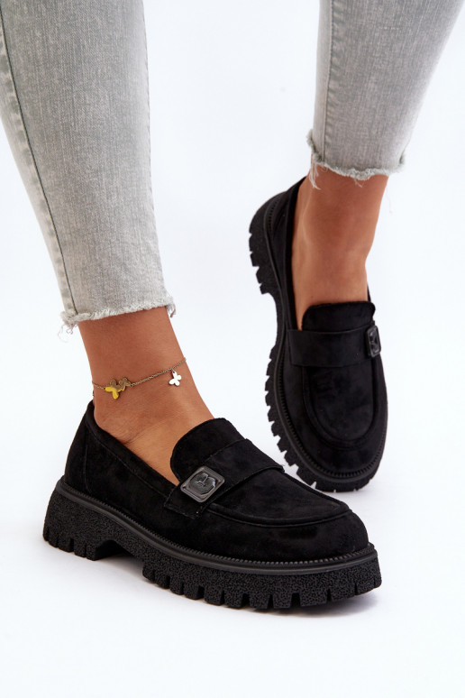 damesmocassins met bandjes in de kleur Flanila zwart