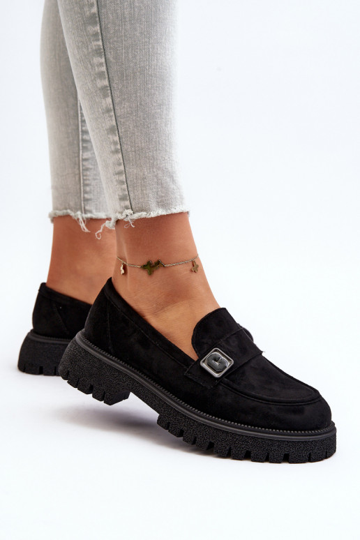 damesmocassins met bandjes in de kleur Flanila zwart