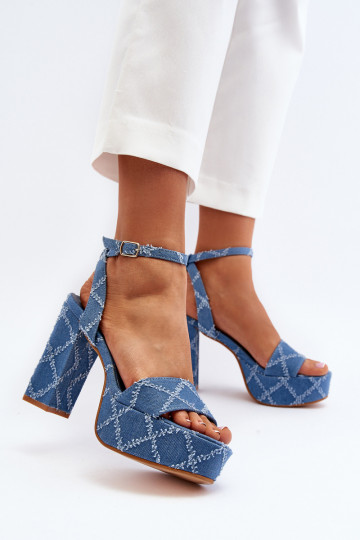 Denim sandalen met hakken in de blauwe kleur Acrana