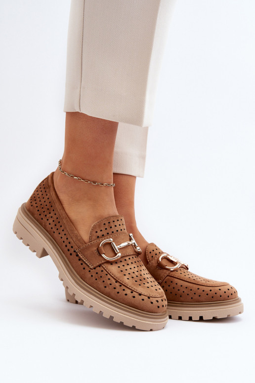 Opengewerkte damesmocassins met ornamenten in bruin Talesse