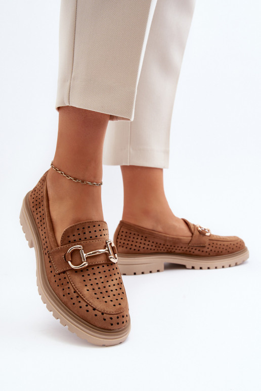 Opengewerkte damesmocassins met ornamenten in bruin Talesse