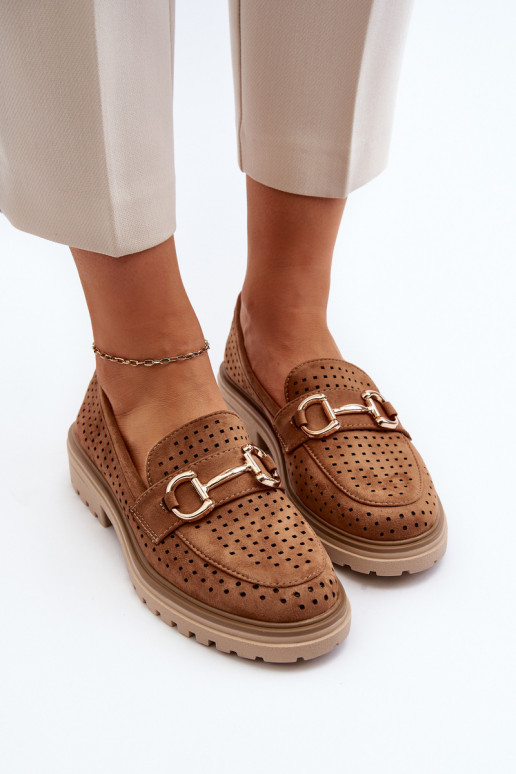 Opengewerkte damesmocassins met ornamenten in bruin Talesse