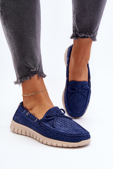 Damesmocassins met linten in marineblauw Reece