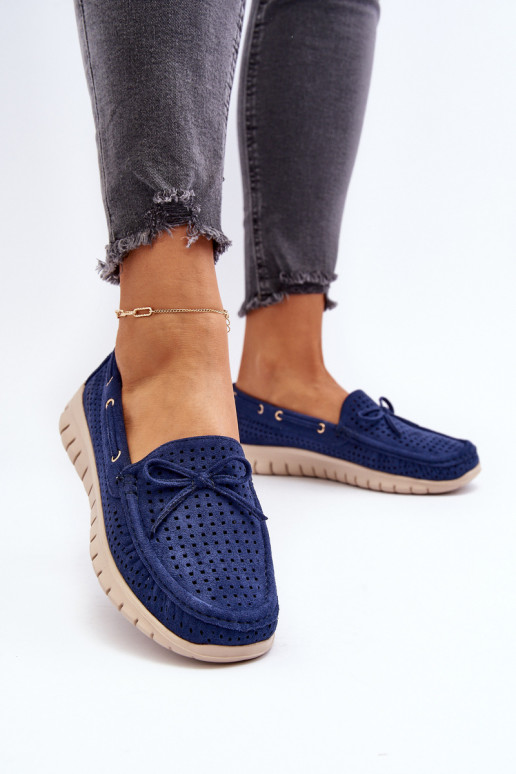 Damesmocassins met linten in marineblauw Reece