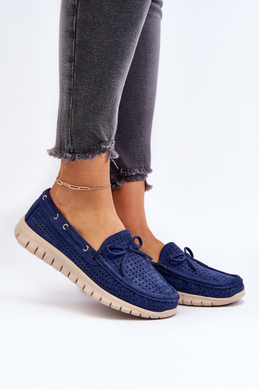 Damesmocassins met linten in marineblauw Reece