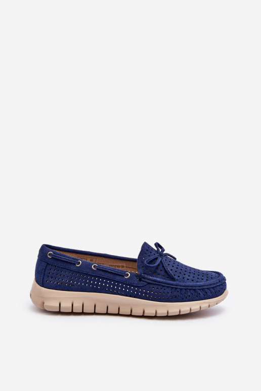 Damesmocassins met linten in marineblauw Reece