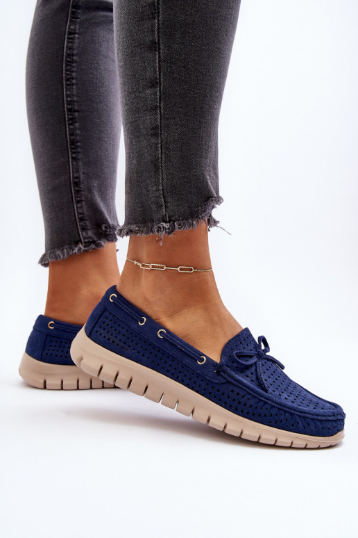 Damesmocassins met linten in marineblauw Reece