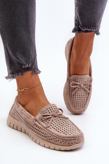 Damesmocassins met linten in beige Reece
