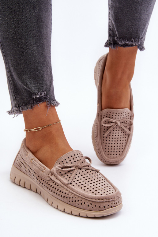 Damesmocassins met linten in beige Reece Damesmocassins met linten in beige Reece