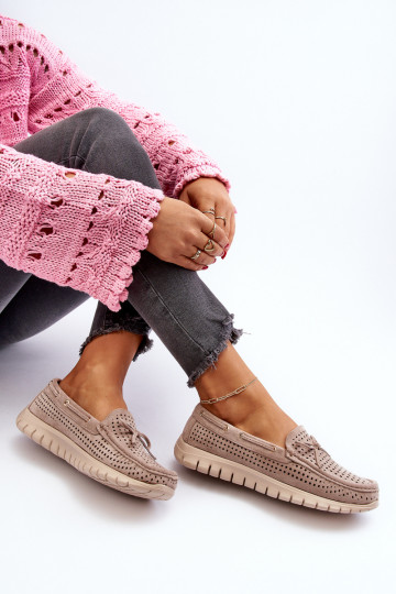 Damesmocassins met linten in beige Reece 2