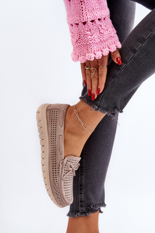 Damesmocassins met linten in beige Reece Damesmocassins met linten in beige Reece