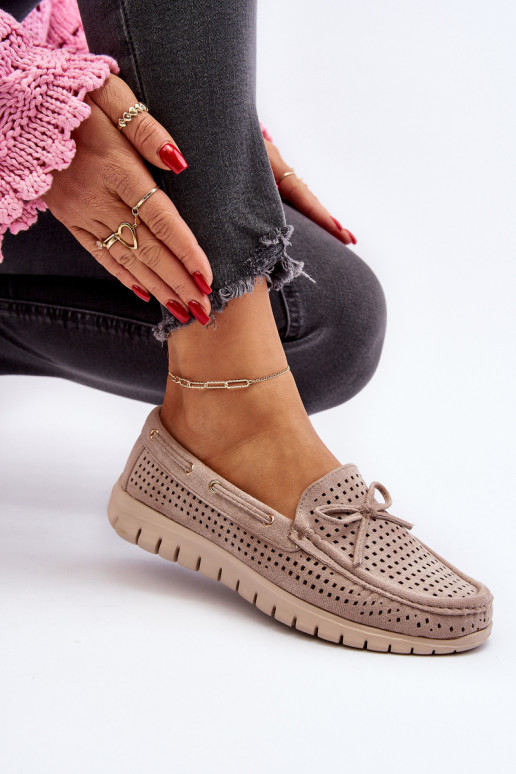 Damesmocassins met linten in beige Reece Damesmocassins met linten in beige Reece