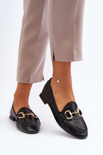 damesmocassins met brede hakken met ornamenten in zwart Iluvana 2