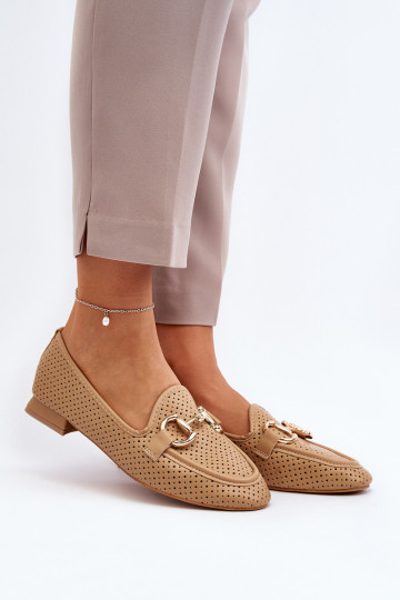 damesmocassins met brede hakken met ornamenten in bruin Iluvana