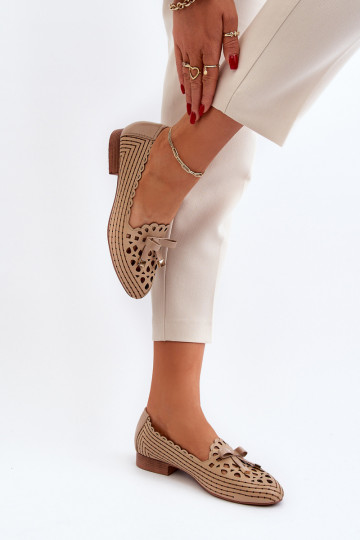 Opengewerkte ballerina's met linten beige Instabiel 2