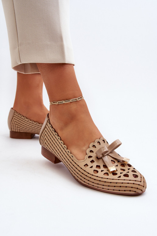Opengewerkte ballerina's met linten beige Instabiel