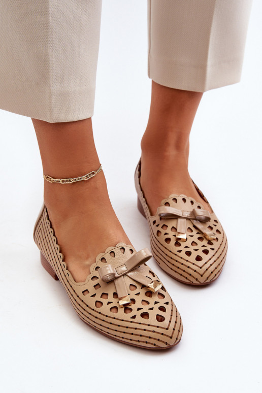 Opengewerkte ballerina's met linten beige Instabiel