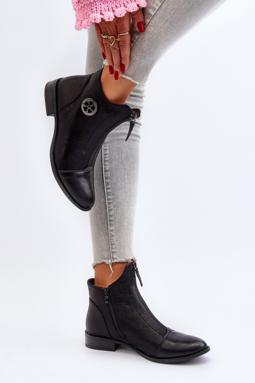 Laarzen met brede hakken met ritsen in het zwart van Loratie