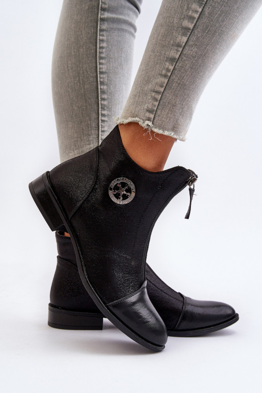 Laarzen met brede hakken met ritsen in het zwart van Loratie