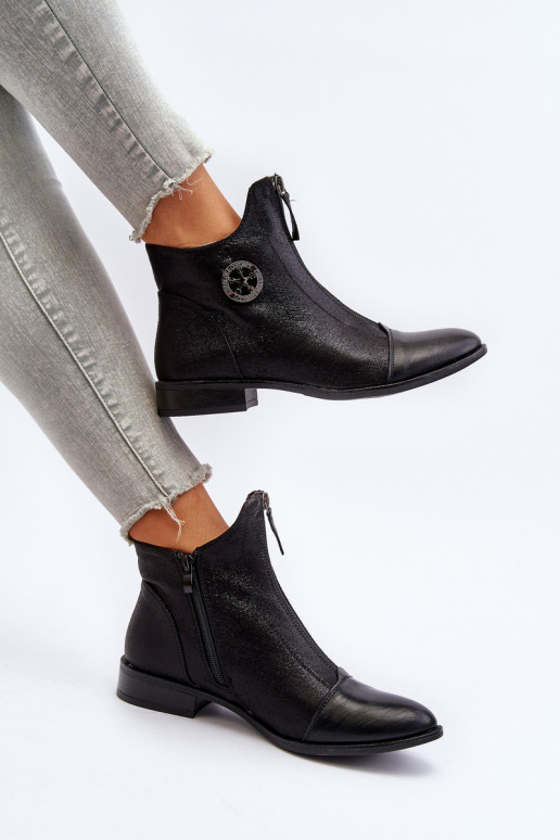 Laarzen met brede hakken met ritsen in het zwart van Loratie