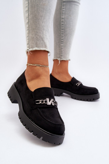 Suede mocassins met ornamenten in de zwarte kleur Loraleima