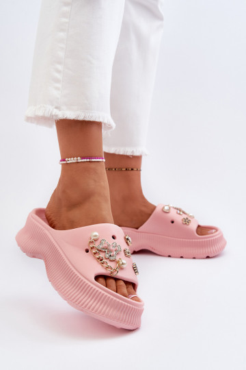 Lichte pantoffels met mooie details in roze Afariana