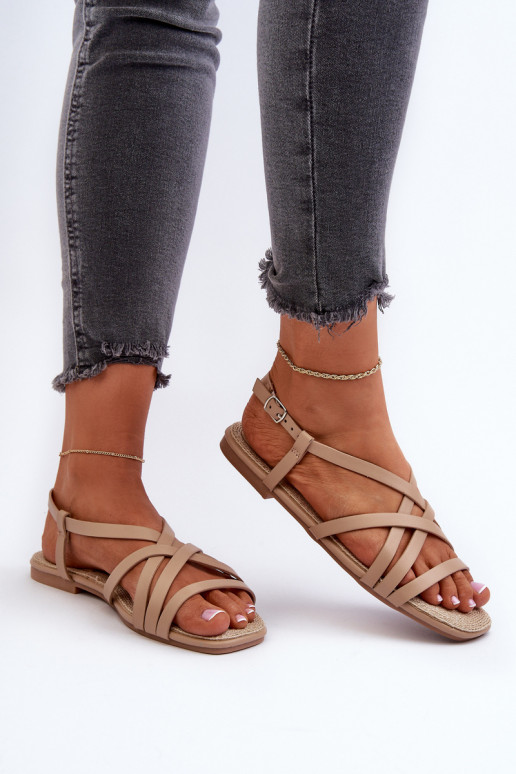 Platte sandalen voor dames Big Star NN274012 beige kleur Platte sandalen voor dames Big Star NN274012 beige kleur