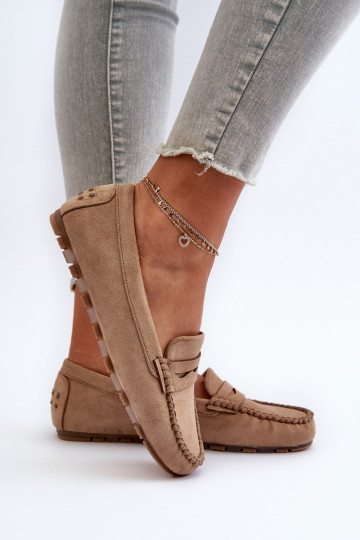 Klassiek model damesmocassins gemaakt van suède beige Glimris 2