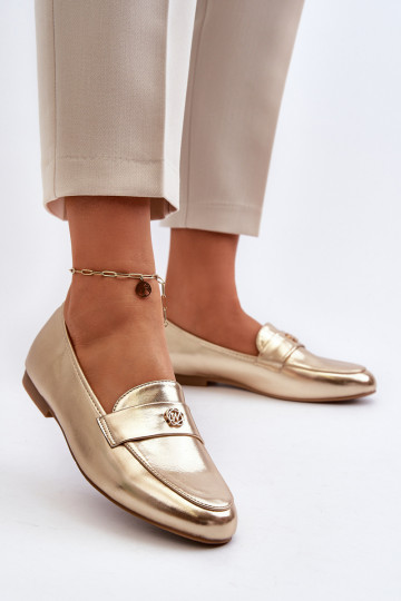 damesmocassins met brede hakken in goud Sylvaine