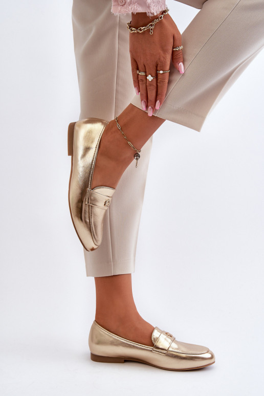 damesmocassins met brede hakken in goud Sylvaine damesmocassins met brede hakken in goud Sylvaine