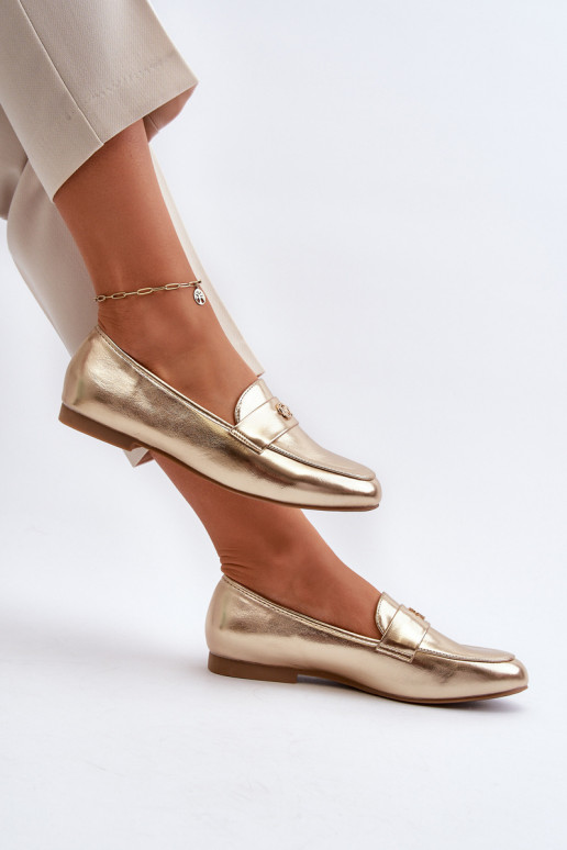 damesmocassins met brede hakken in goud Sylvaine damesmocassins met brede hakken in goud Sylvaine