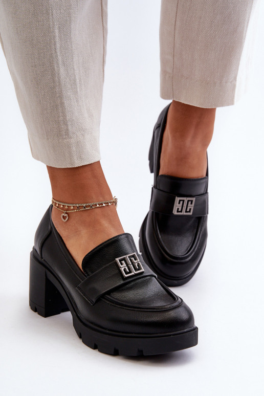 schoenen met een brede hak met ornamenten in de zwarte kleur Ranunca