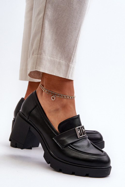 schoenen met een brede hak met ornamenten in de zwarte kleur Ranunca