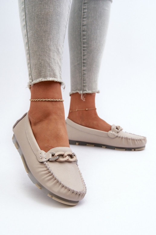 damesmocassins met ornamenten beige kleur S.Barski LR339