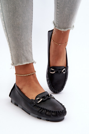 damesmocassins met ornamenten in zwarte kleur S.Barski LR339