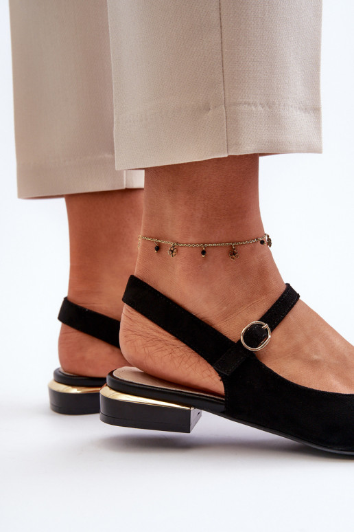 Sergio Leone SK831 zwarte ballerina's met lage hak en open teen