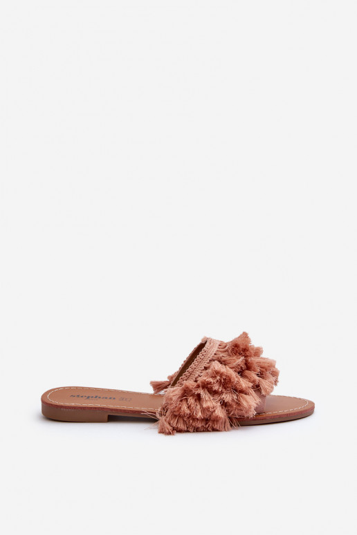 platvoeten Damespantoffels met franjes in roze Rialle platvoeten Damespantoffels met franjes in roze Rialle
