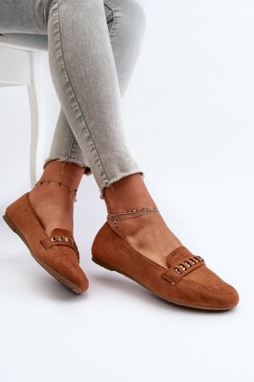 Glanzende mocassins met kettingen in bruin Aredilla 2