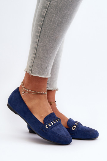 Sprankelende mocassins met kettingen in donkerblauw Aredilla