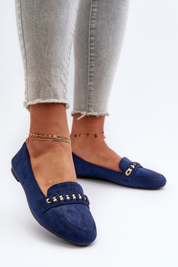 Sprankelende mocassins met kettingen in donkerblauw Aredilla 2