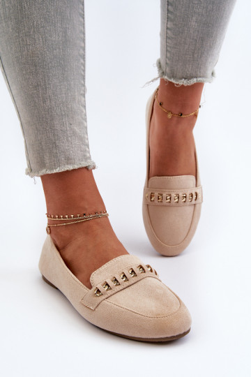 Sprankelende mocassins met kettingen in beige Aredilla