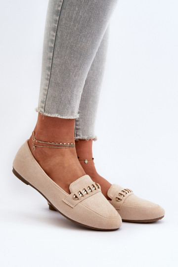 Sprankelende mocassins met kettingen in beige Aredilla 2