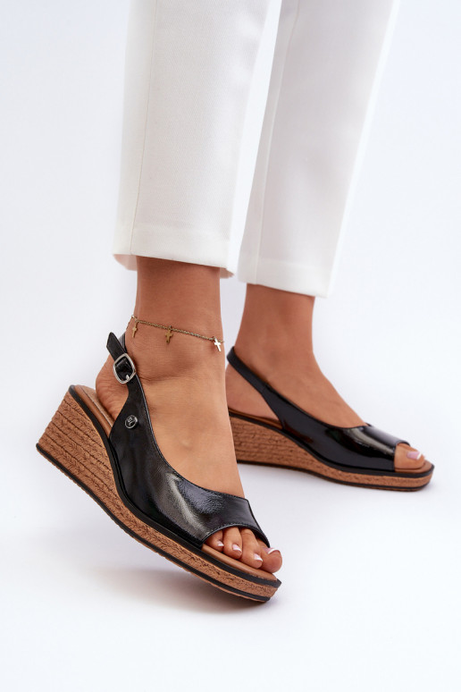 met lakeffect Platformsandalen Sergio Leone SK301 zwarte kleur met lakeffect Platformsandalen Sergio Leone SK301 zwarte kleur