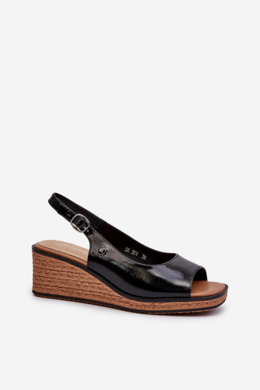 met lakeffect Platformsandalen Sergio Leone SK301 zwarte kleur met lakeffect Platformsandalen Sergio Leone SK301 zwarte kleur