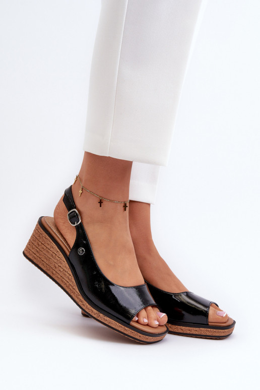 met lakeffect Platformsandalen Sergio Leone SK301 zwarte kleur met lakeffect Platformsandalen Sergio Leone SK301 zwarte kleur