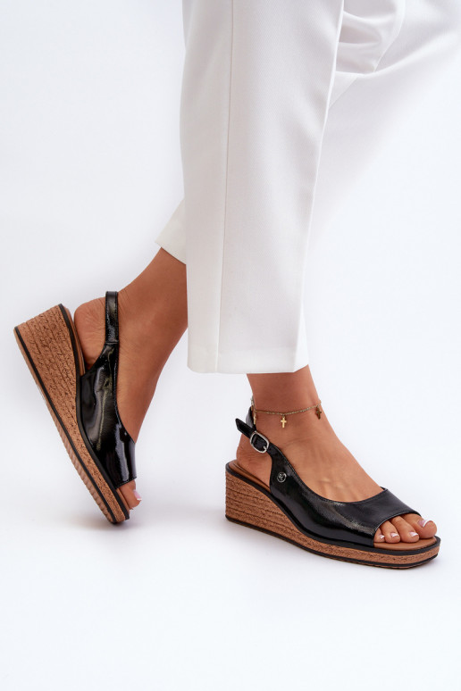 met lakeffect Platformsandalen Sergio Leone SK301 zwarte kleur met lakeffect Platformsandalen Sergio Leone SK301 zwarte kleur