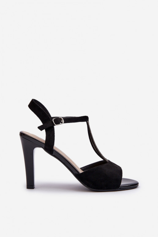 Damessandalen met dunne hakken Ze Zdobionymi Paskami Sergio Leone SK924 zwarte kleur Damessandalen met dunne hakken Ze Zdobionymi Paskami Sergio Leone SK924 zwarte kleur