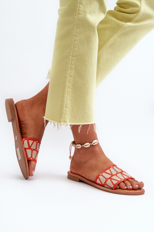 Damesslippers met brede hakken in de oranje kleur Traivea